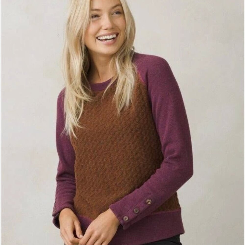 Prana Aya Wool Blend Cable Knit Pullover Crew Neck Sweater